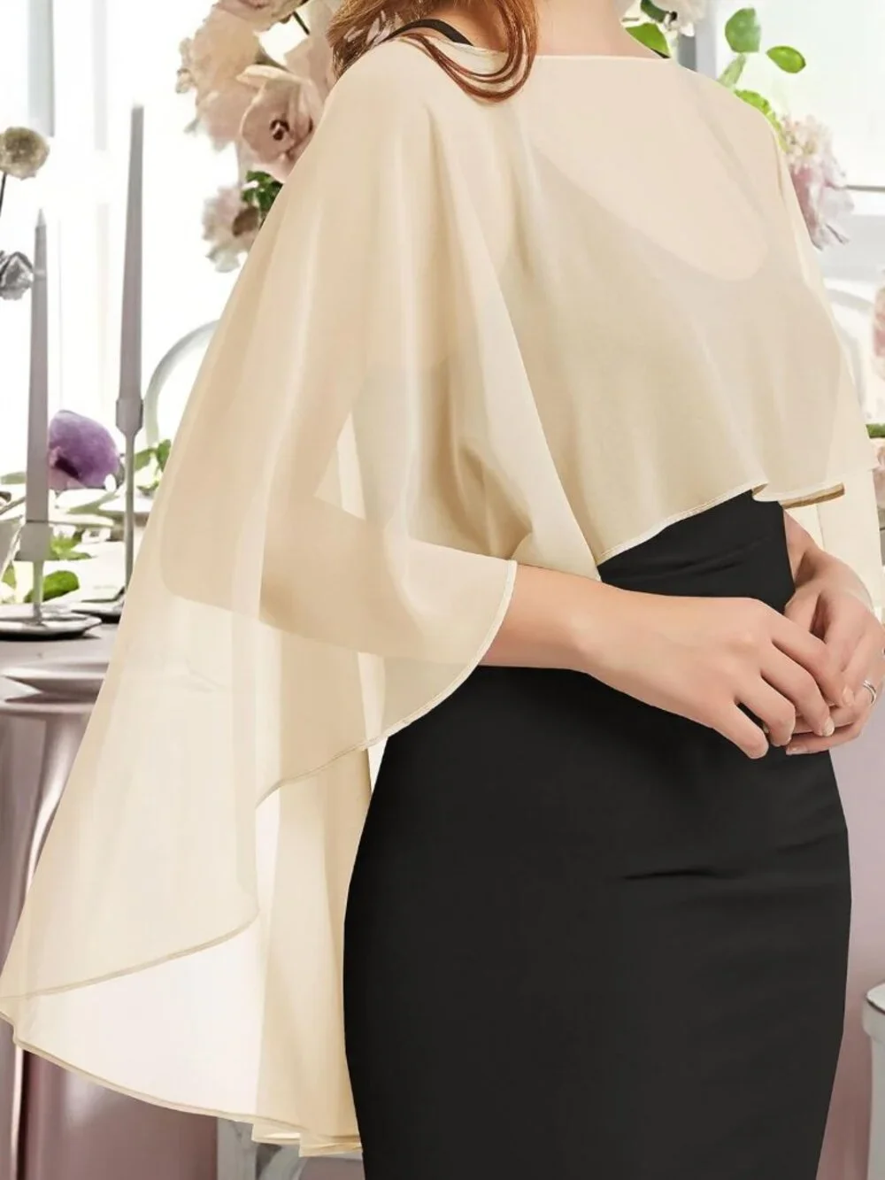 Elegant Sheer Chiffon Shawl Wrap for Evening Dress, Wedding Capelet, Lightweight
